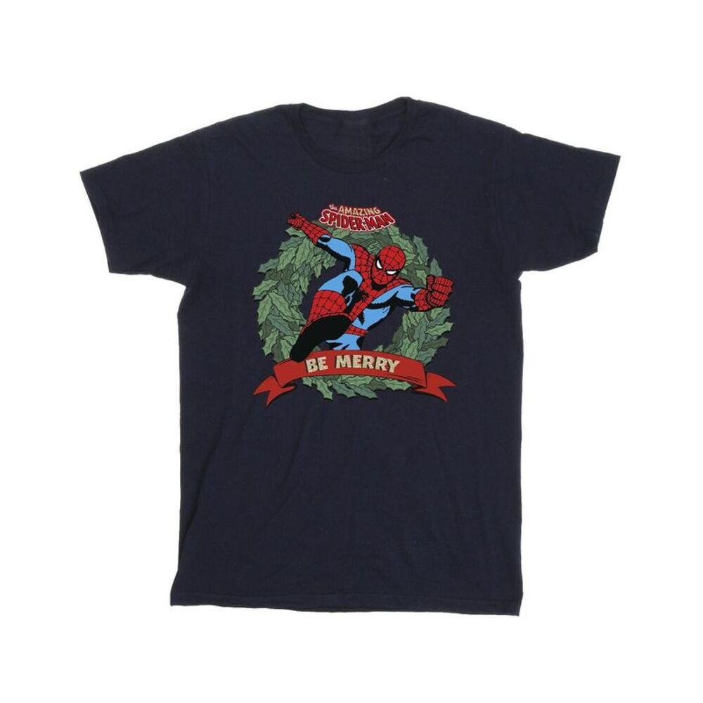 Spider-Man Girls Be Merry Cotton T-Shirt / Navy Blue